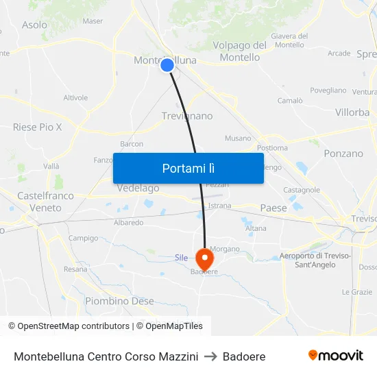 Montebelluna Centro Corso Mazzini to Badoere map