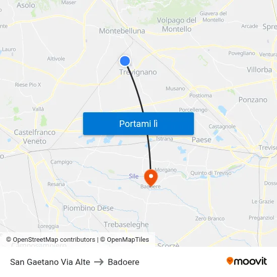San Gaetano Via Alte to Badoere map
