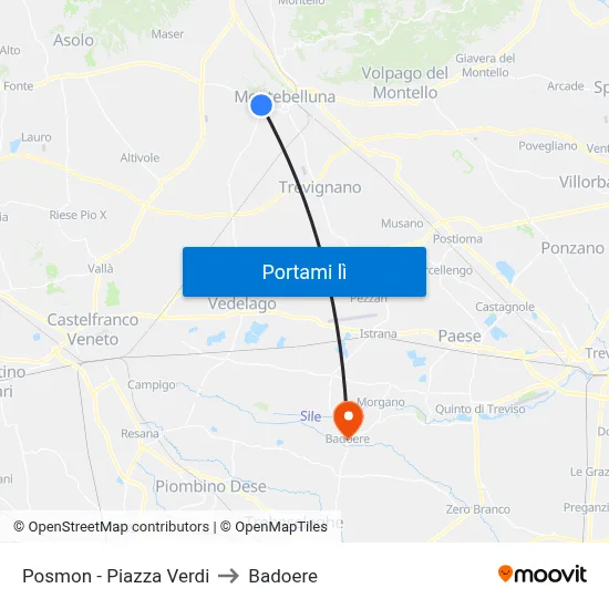 Posmon - Piazza Verdi to Badoere map