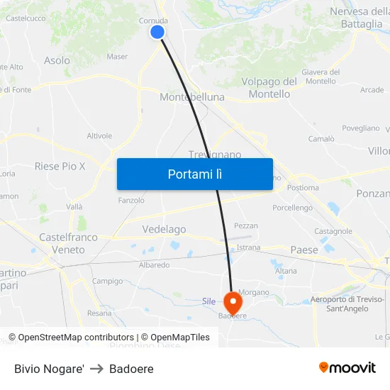 Bivio Nogare' to Badoere map