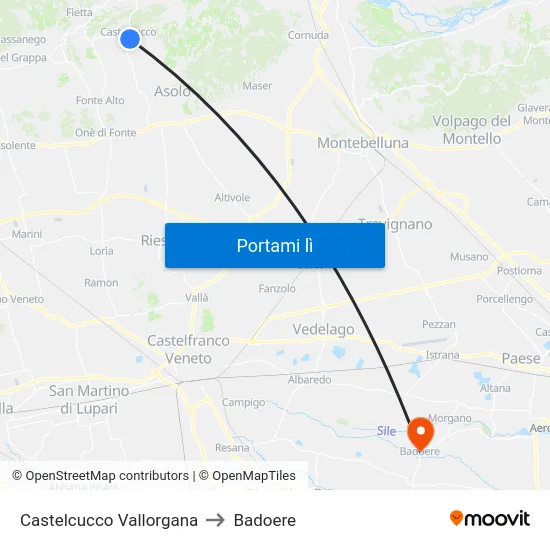 Castelcucco Vallorgana to Badoere map