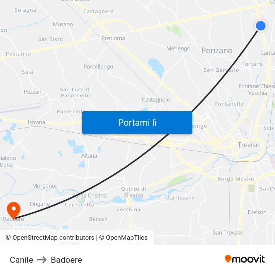 Canile to Badoere map