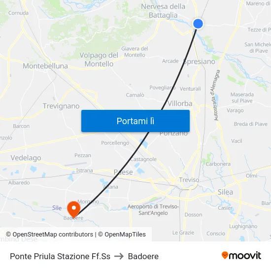 Ponte Priula Stazione Ff.Ss to Badoere map