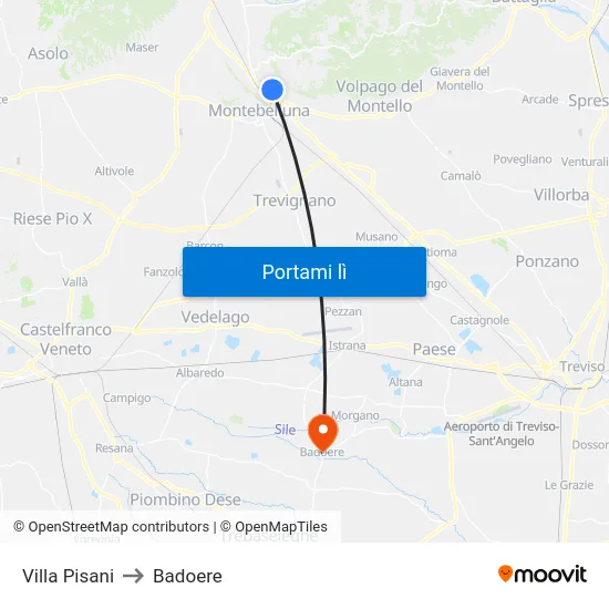 Villa Pisani to Badoere map