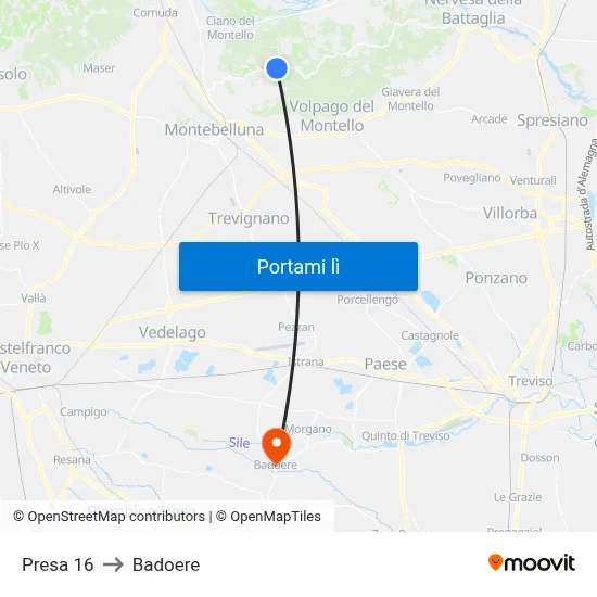 Presa 16 to Badoere map