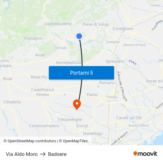 Via Aldo Moro to Badoere map