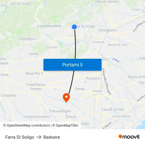 Farra Di Soligo to Badoere map
