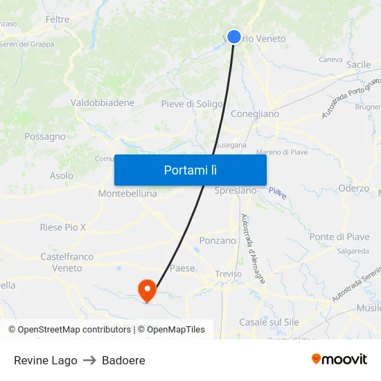 Revine Lago to Badoere map