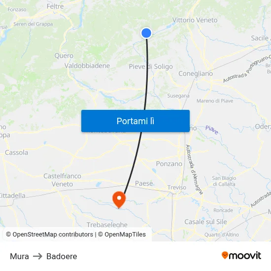 Mura to Badoere map