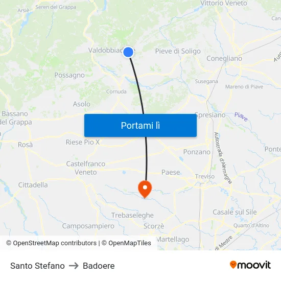 Santo Stefano to Badoere map