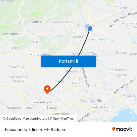 Fossamerlo Edicola to Badoere map