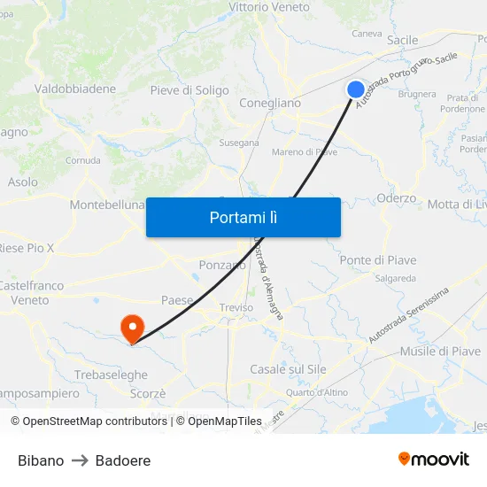 Bibano to Badoere map