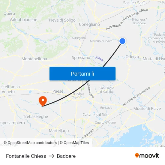 Fontanelle Chiesa to Badoere map