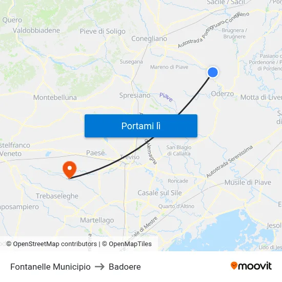 Fontanelle Municipio to Badoere map
