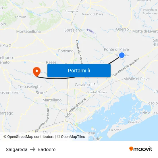 Salgareda to Badoere map
