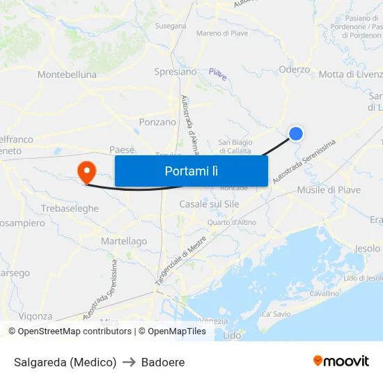 Salgareda (Medico) to Badoere map