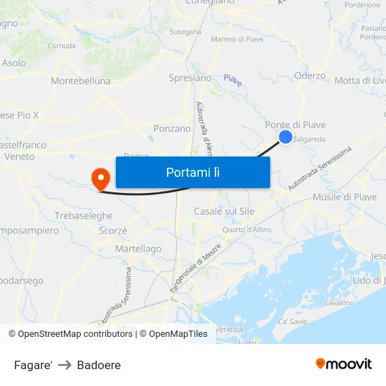 Fagare' to Badoere map