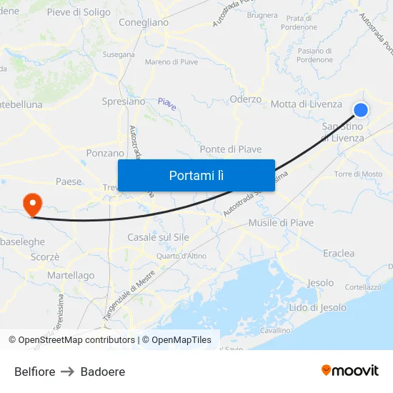 Belfiore to Badoere map
