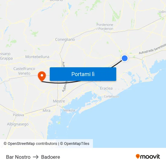 Bar Nostro to Badoere map