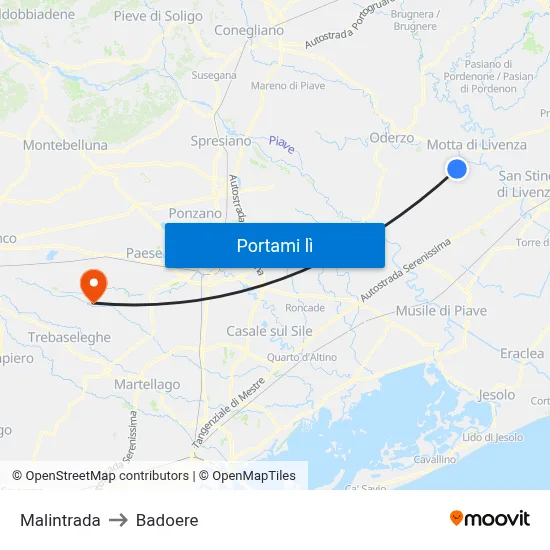 Malintrada to Badoere map