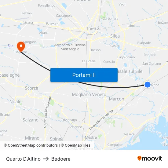 Quarto D'Altino to Badoere map