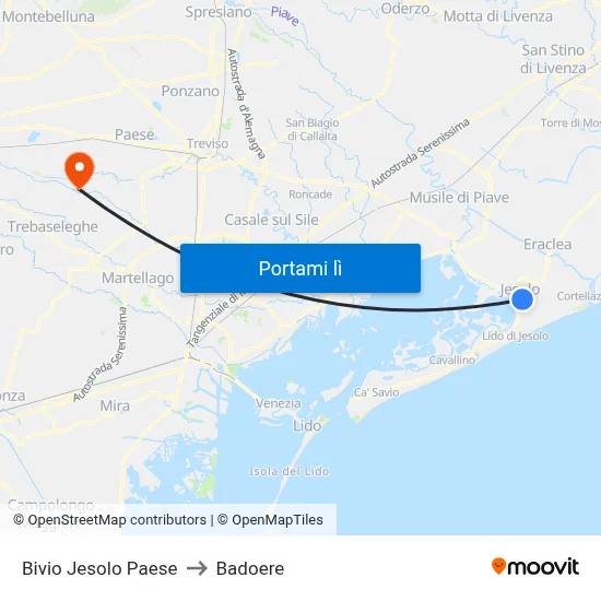 Bivio Jesolo Paese to Badoere map