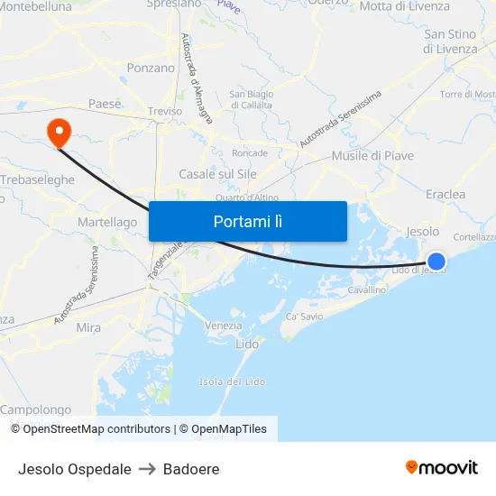Jesolo Ospedale to Badoere map