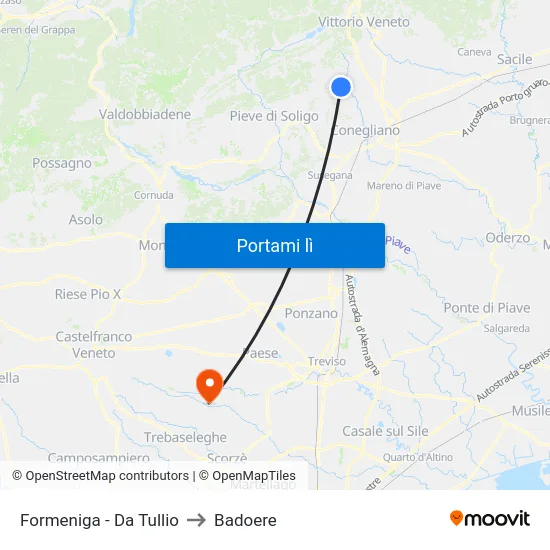 Formeniga - Da Tullio to Badoere map