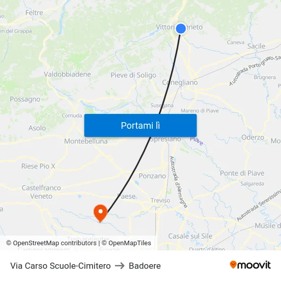 Via Carso Scuole-Cimitero to Badoere map