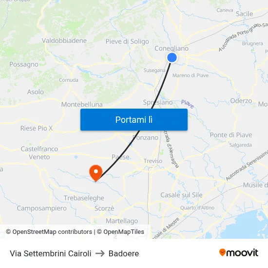 Via Settembrini Cairoli to Badoere map