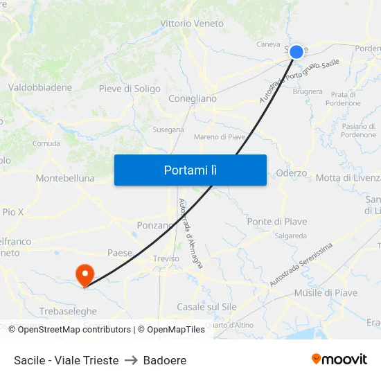 Sacile - Viale Trieste to Badoere map