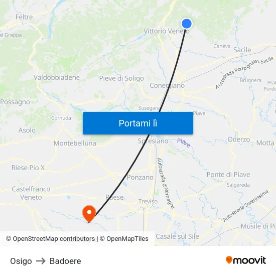 Osigo to Badoere map