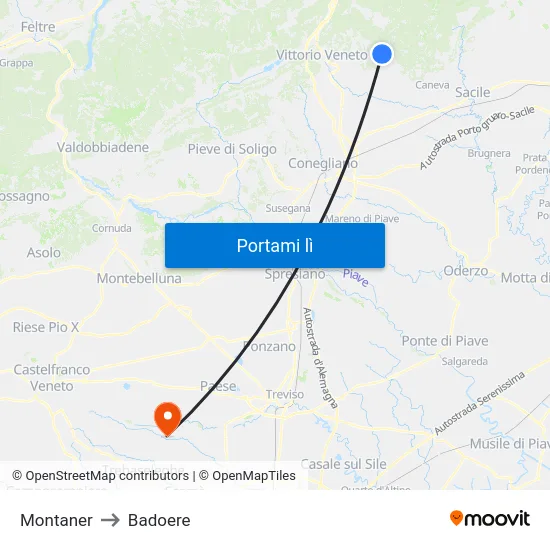 Montaner to Badoere map