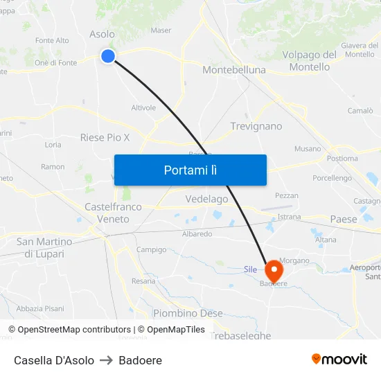 Casella  D'Asolo to Badoere map