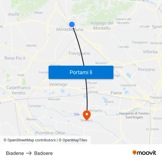 Biadene to Badoere map