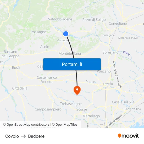 Covolo to Badoere map