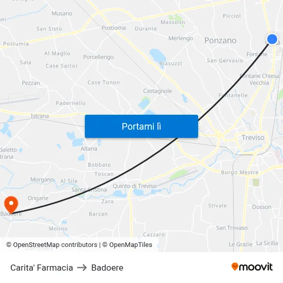 Carita' Farmacia to Badoere map
