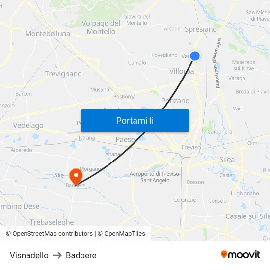 Visnadello to Badoere map