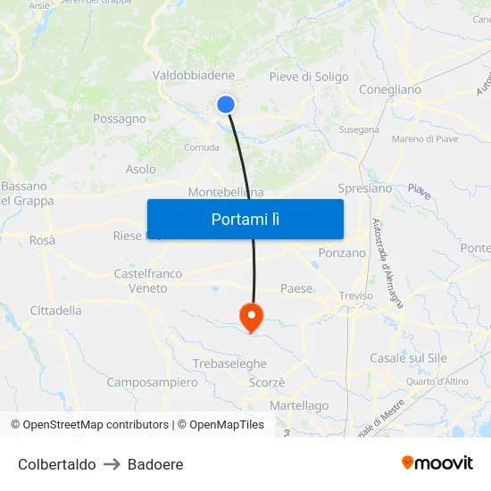 Colbertaldo to Badoere map