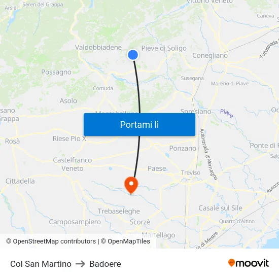 Col San Martino to Badoere map
