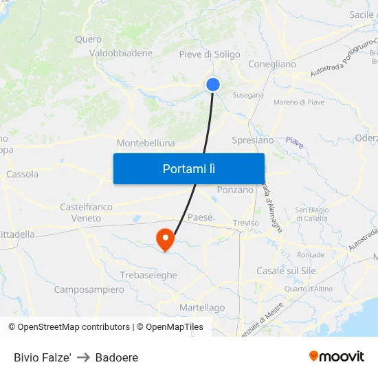 Bivio Falze' to Badoere map