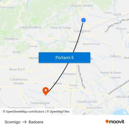 Scomigo to Badoere map