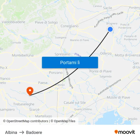 Albina to Badoere map