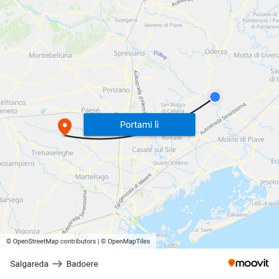 Salgareda to Badoere map