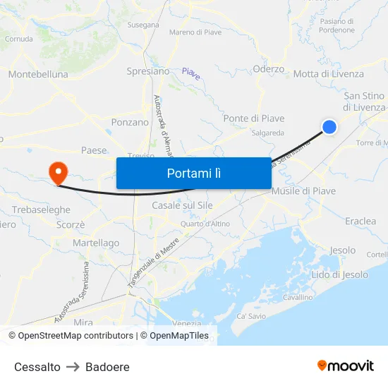 Cessalto to Badoere map