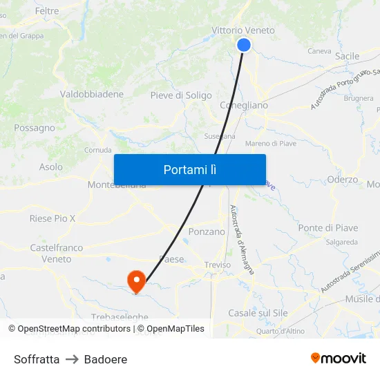 Soffratta to Badoere map