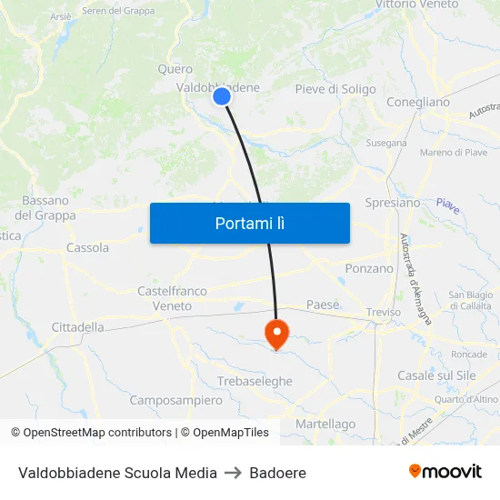 Valdobbiadene Scuola Media to Badoere map