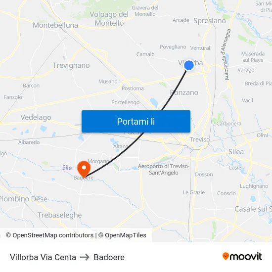 Villorba Via Centa to Badoere map