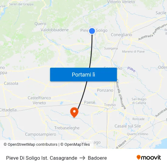 Pieve Di Soligo Ist. Casagrande to Badoere map