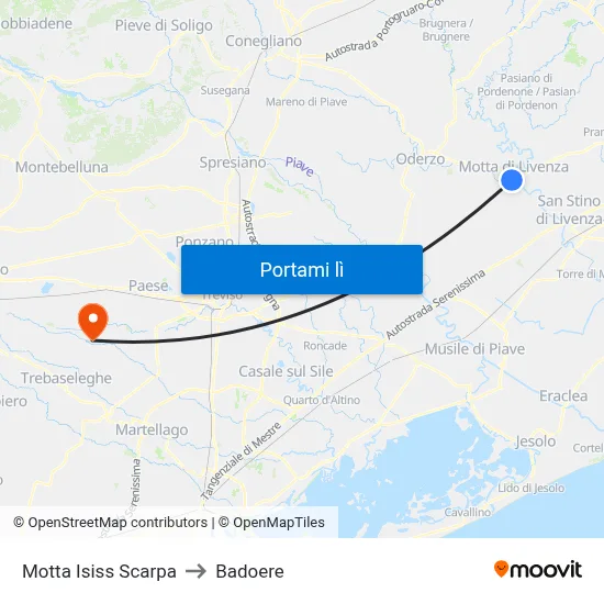 Motta  Isiss Scarpa to Badoere map